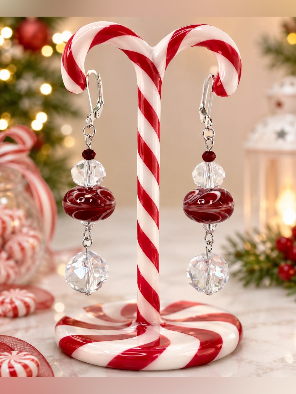 Art Glass & Crystal Beaded Dangle Earrings